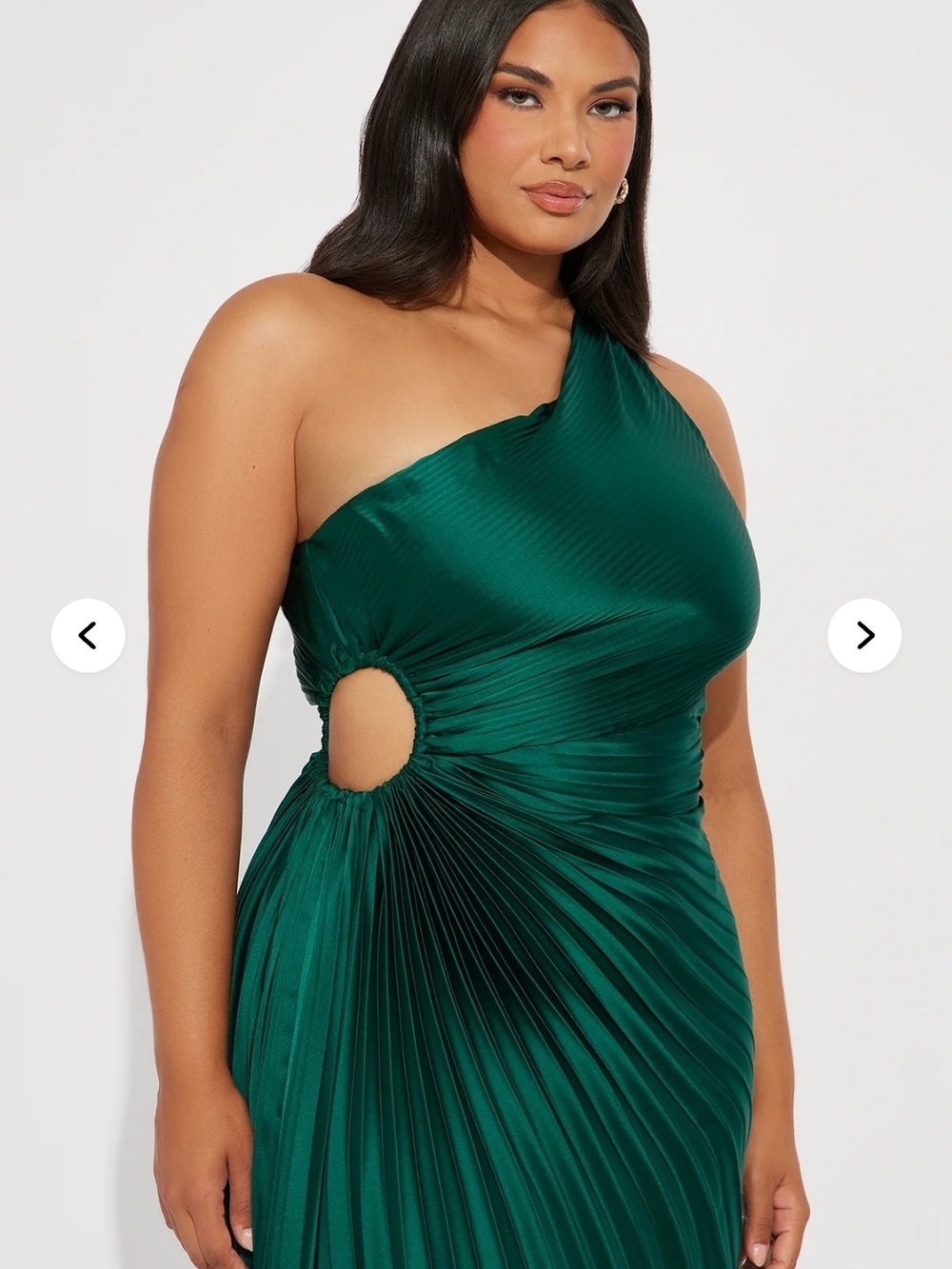 FASHION NOVA One-Shoulder Peek-A-Boo Green Pleated Evening Dress (Size 2X)